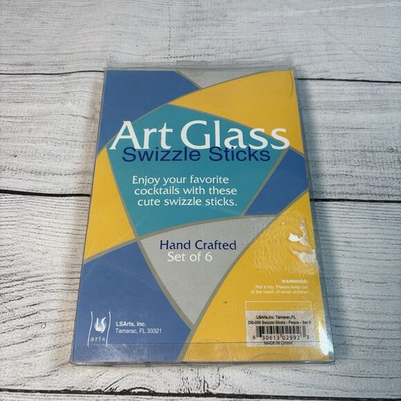 LSArts Peace Symbol Swizzle Sticks Set 6 Handcrafted Art Glass Hippie 70s Party - Picture 4 of 4